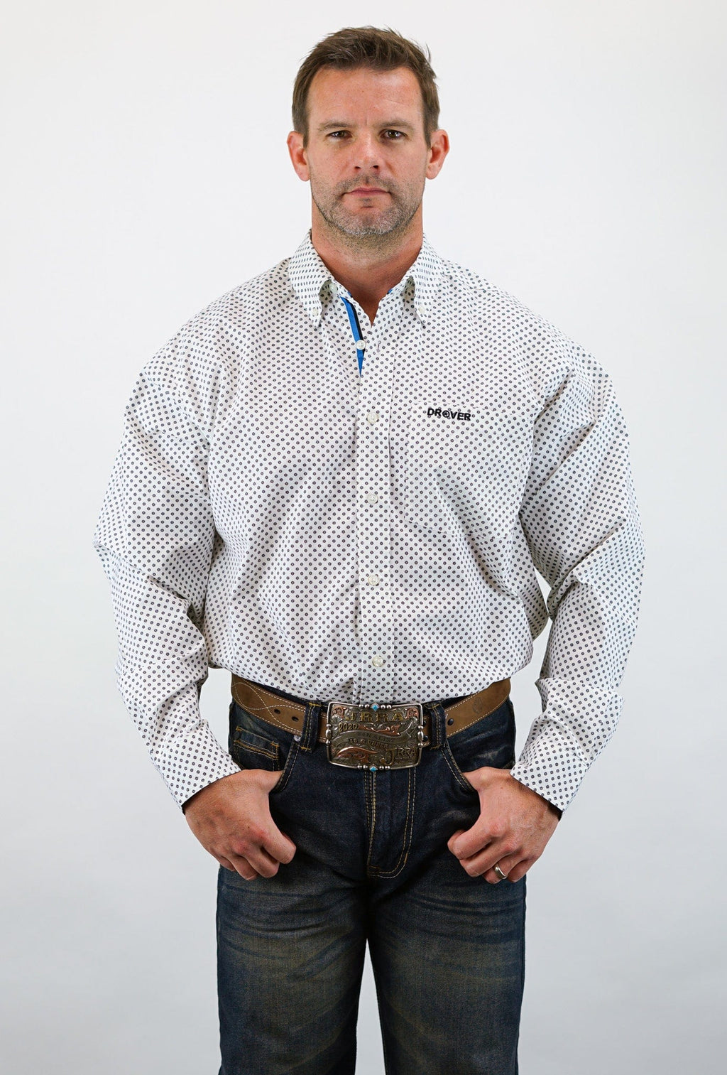Drover Cowboy Threads Shirts Signature Series - Ambush - Print, Option Cuff, Classic Fit Shirt (White w/ Black Flowers)