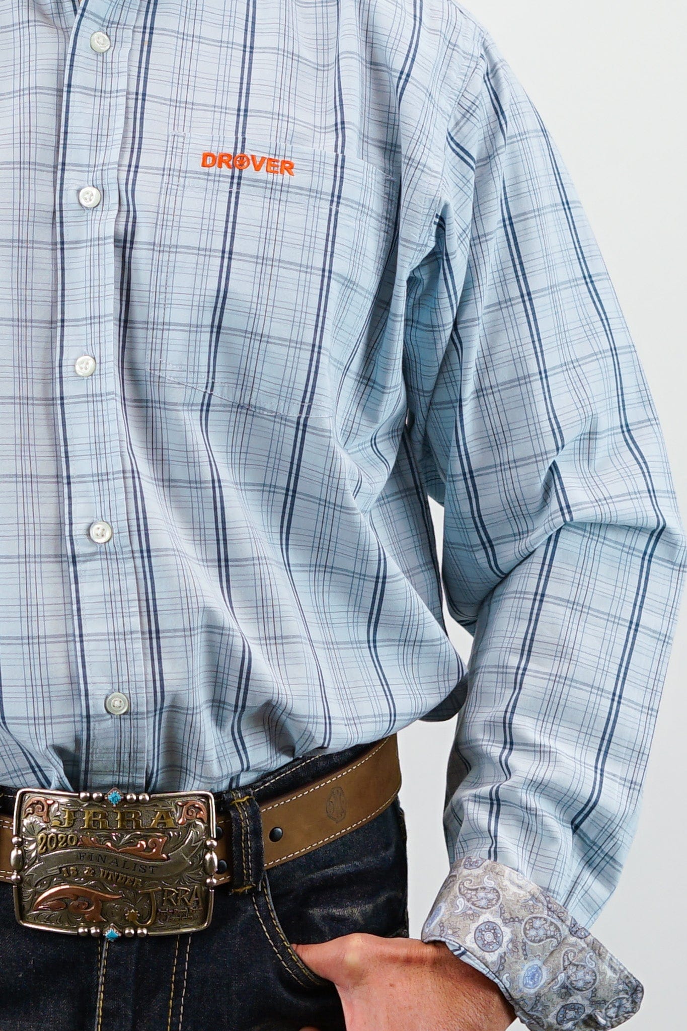 Drover Cowboy Threads Shirts Signature Series - Banjo - Blue with Blue, Plaid, Option Cuff, Classic Fit Shirt