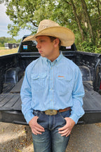Drover Cowboy Threads Shirts Signature Series - Bonanza - Wrinkle Free, Vent, Print, Classic Fit Shirt (Blue Plaid)