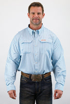 Drover Cowboy Threads Shirts Signature Series - Bonanza - Wrinkle Free, Vent, Print, Classic Fit Shirt (Blue Plaid)