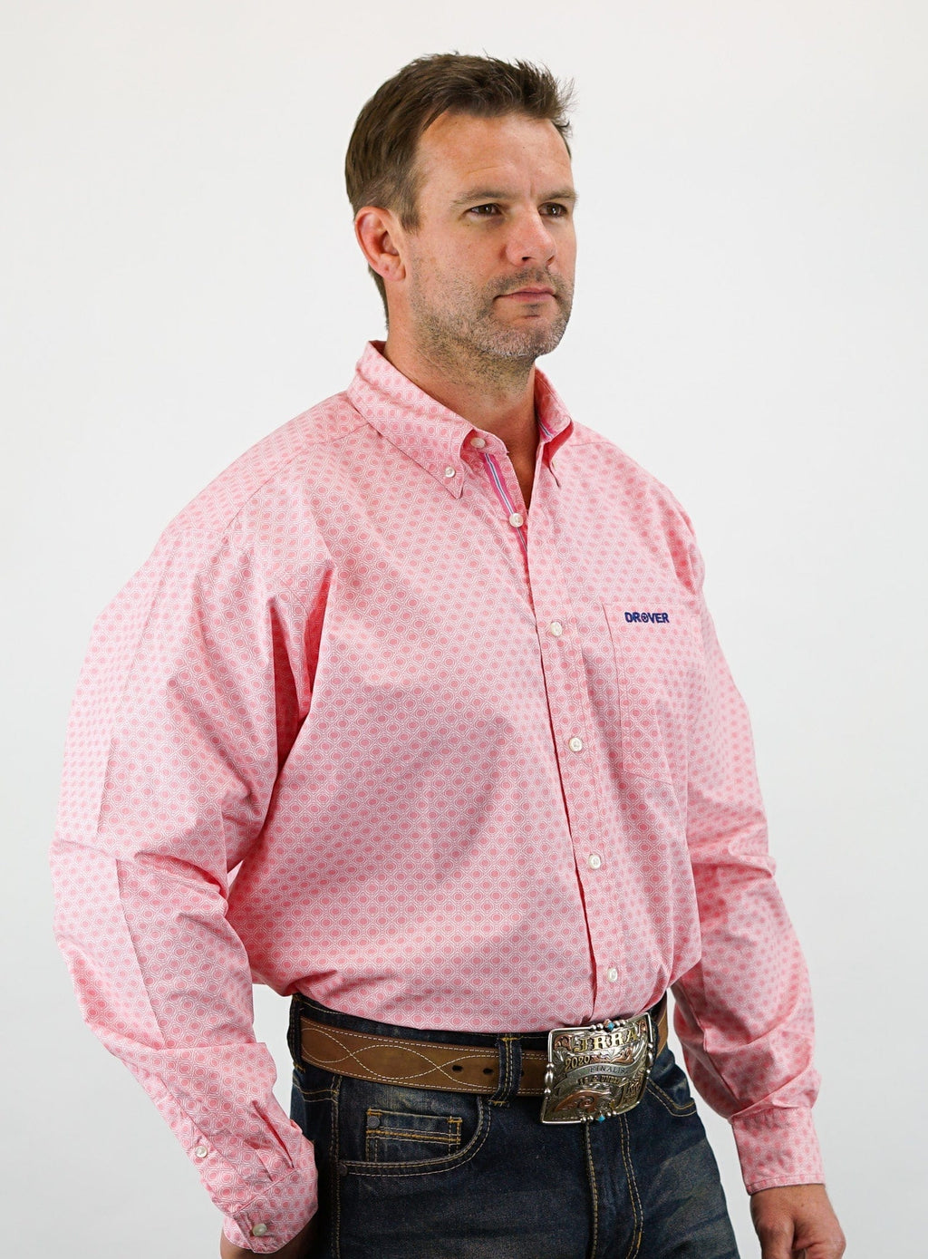Drover Cowboy Threads Shirts Signature Series - Bounty - Print, Option Cuff, Classic Fit Shirt (Pink Diamonds)