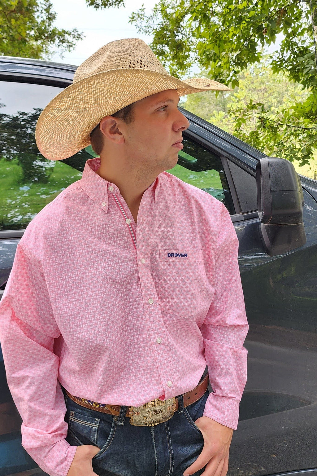 Drover Cowboy Threads Shirts Signature Series - Bounty - Print, Option Cuff, Classic Fit Shirt (Pink Diamonds)