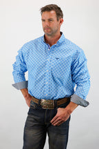 Drover Cowboy Threads Shirts Signature Series - Buckboard - Blue on Blue Diagonal Check Print, Option Cuff, Classic Fit Shirt