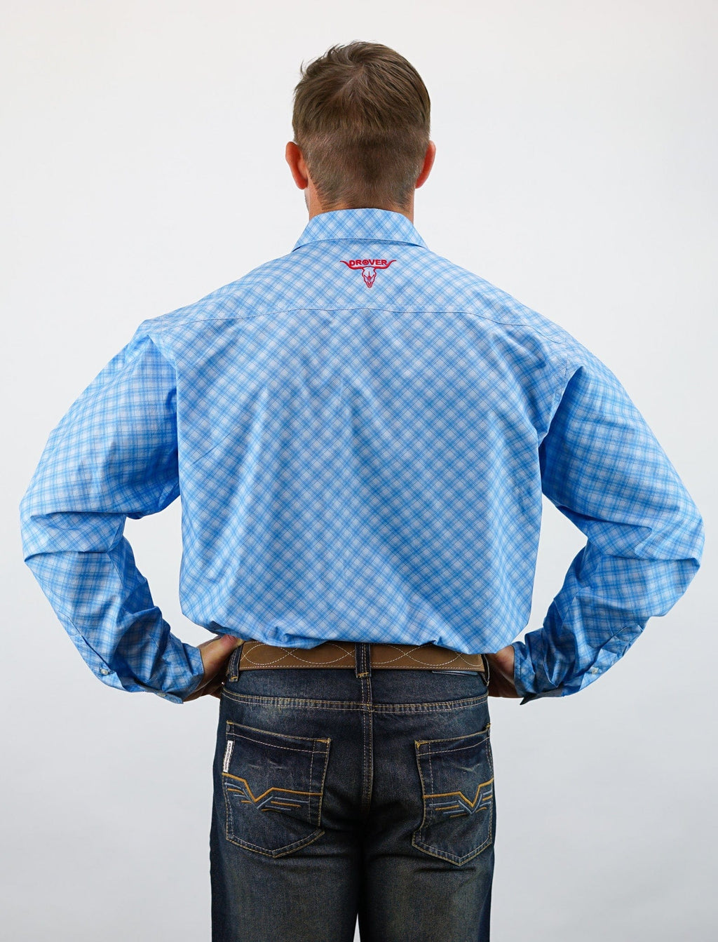 Drover Cowboy Threads Shirts Signature Series - Buckboard - Blue on Blue Diagonal Check Print, Option Cuff, Classic Fit Shirt