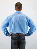 Drover Cowboy Threads Shirts Signature Series - Buckboard - Blue on Blue Diagonal Check Print, Option Cuff, Classic Fit Shirt