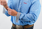 Drover Cowboy Threads Shirts Signature Series - Buckboard - Blue on Blue Diagonal Check Print, Option Cuff, Classic Fit Shirt