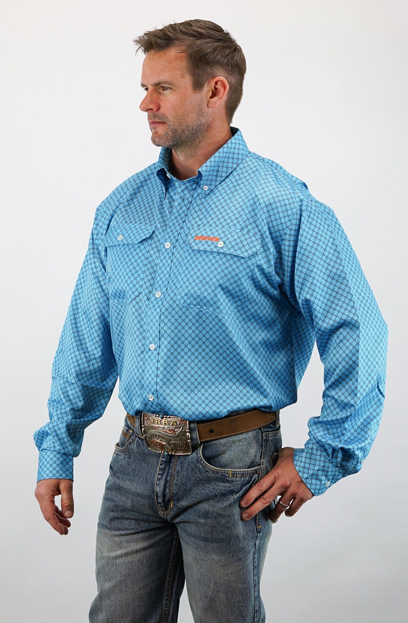 Drover Cowboy Threads Shirts Signature Series - Catawampus - Vent Shirt, Print, Classic Fit Shirt (Blue with Black flowers)