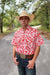 Drover Cowboy Threads Shirts Signature Series - Concho - Red and White Hibiscus Flower Print, Classic Fit Short Sleeve Shirt