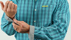 Drover Cowboy Threads Shirts Signature Series - Longhorn - Turquoise and Blue Plaid, Option Cuff, Classic Fit Shirt