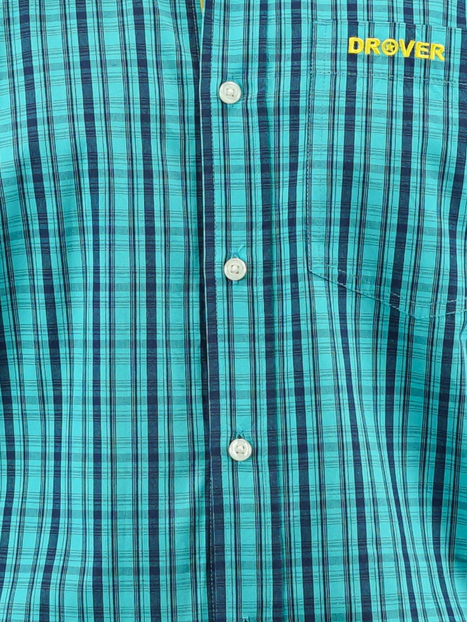 Drover Cowboy Threads Shirts Signature Series - Longhorn - Turquoise and Blue Plaid, Option Cuff, Classic Fit Shirt