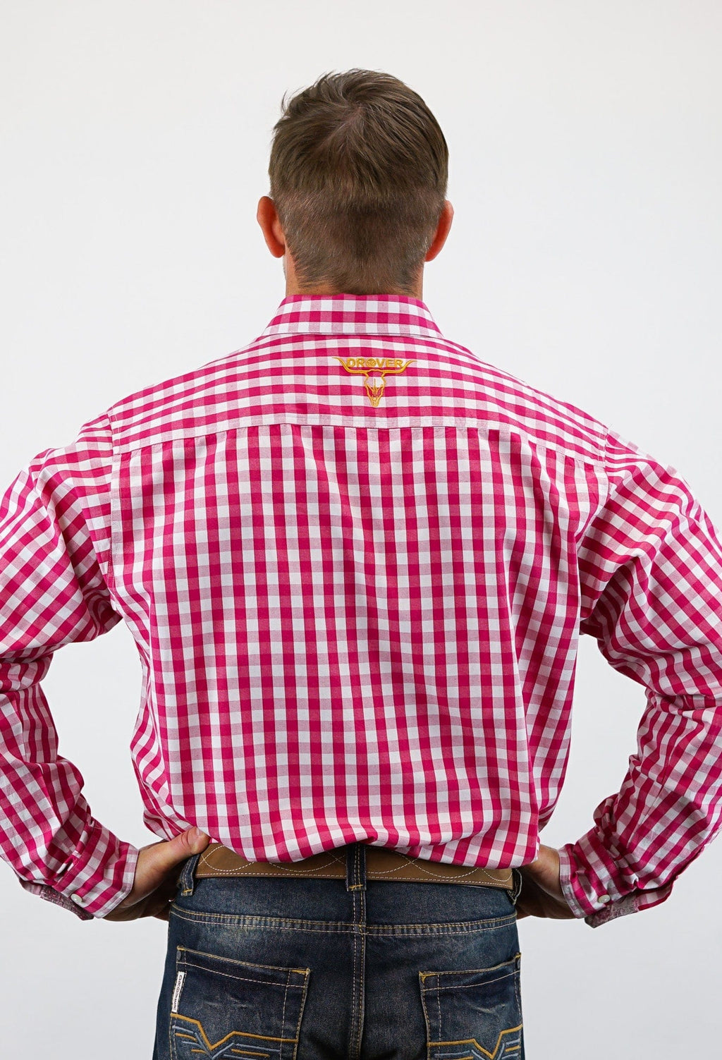 Drover Cowboy Threads Shirts Signature Series - Mustang - Print, Option Cuff, Classic Fit Shirt (Maroon Check)