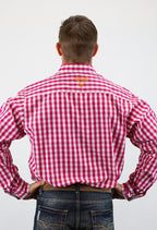 Drover Cowboy Threads Shirts Signature Series - Mustang - Print, Option Cuff, Classic Fit Shirt (Maroon Check)