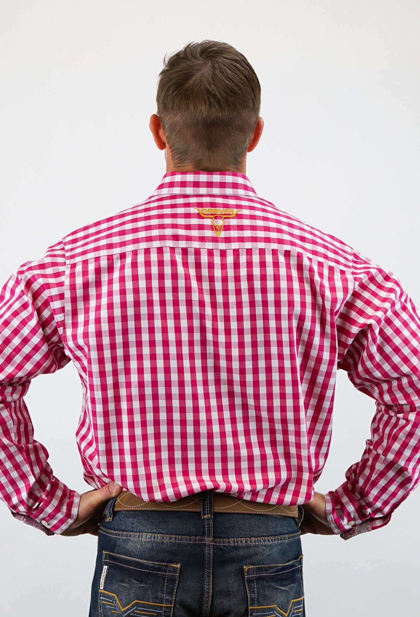 Drover Cowboy Threads Shirts Signature Series - Mustang - Print, Option Cuff, Classic Fit Shirt (Maroon Check)