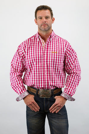 Drover Cowboy Threads Shirts Signature Series - Mustang - Print, Option Cuff, Classic Fit Shirt (Maroon Check)