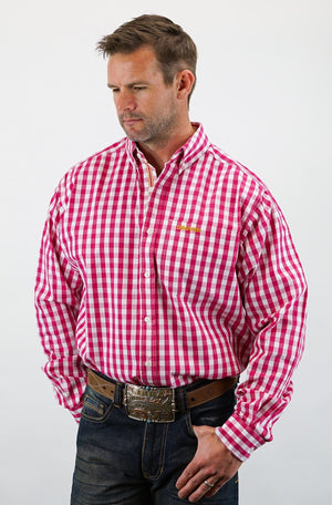 Drover Cowboy Threads Shirts Signature Series - Mustang - Print, Option Cuff, Classic Fit Shirt (Maroon Check)