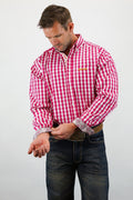 Drover Cowboy Threads Shirts Signature Series - Mustang - Print, Option Cuff, Classic Fit Shirt (Maroon Check)