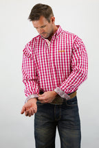 Drover Cowboy Threads Shirts Signature Series - Mustang - Print, Option Cuff, Classic Fit Shirt (Maroon Check)
