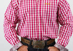 Drover Cowboy Threads Shirts Signature Series - Mustang - Print, Option Cuff, Classic Fit Shirt (Maroon Check)
