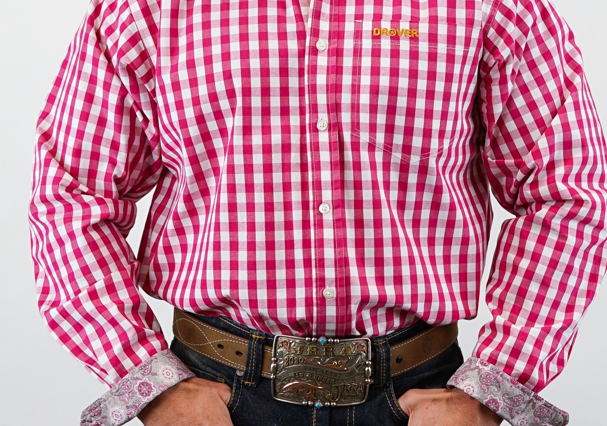 Drover Cowboy Threads Shirts Signature Series - Mustang - Print, Option Cuff, Classic Fit Shirt (Maroon Check)