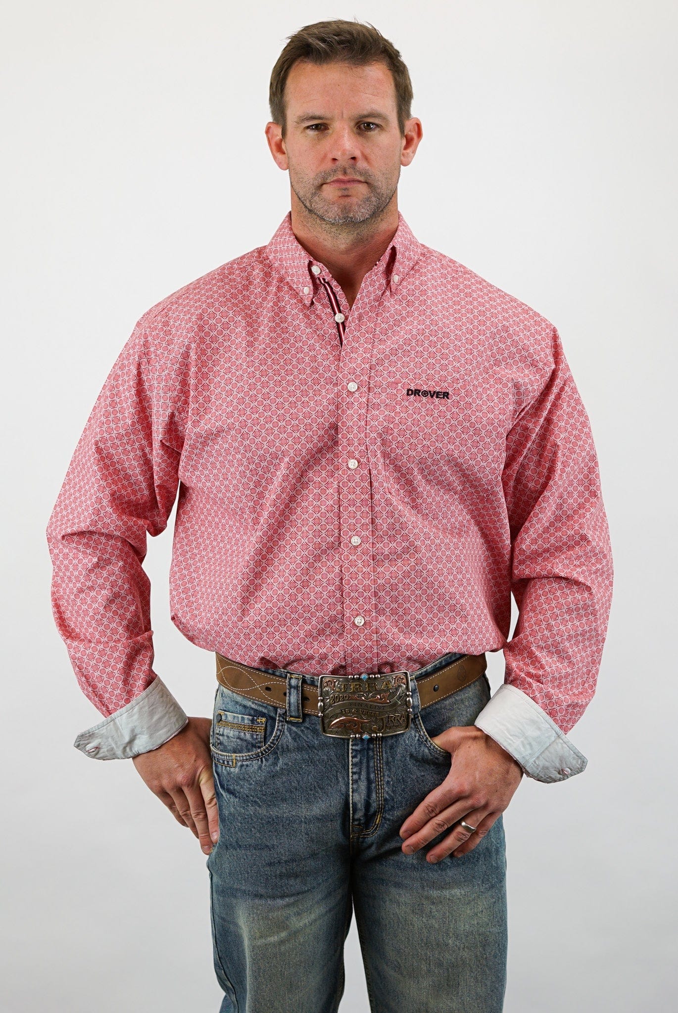 Drover Cowboy Threads Shirts Signature Series - Open Range - Print, Option Cuff, Classic Fit Shirt (Red Diamonds)