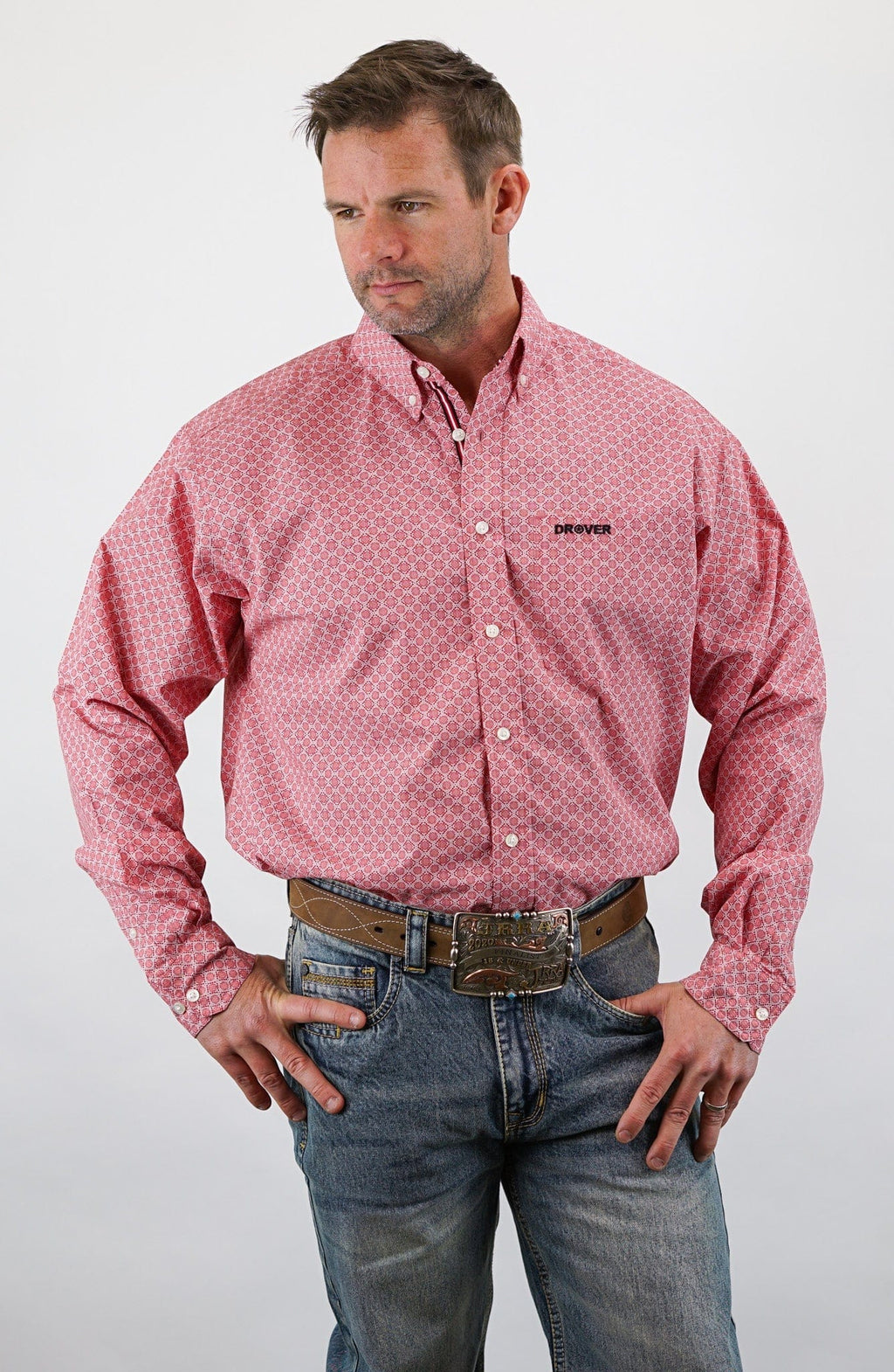 Drover Cowboy Threads Shirts Signature Series - Open Range - Print, Option Cuff, Classic Fit Shirt (Red Diamonds)