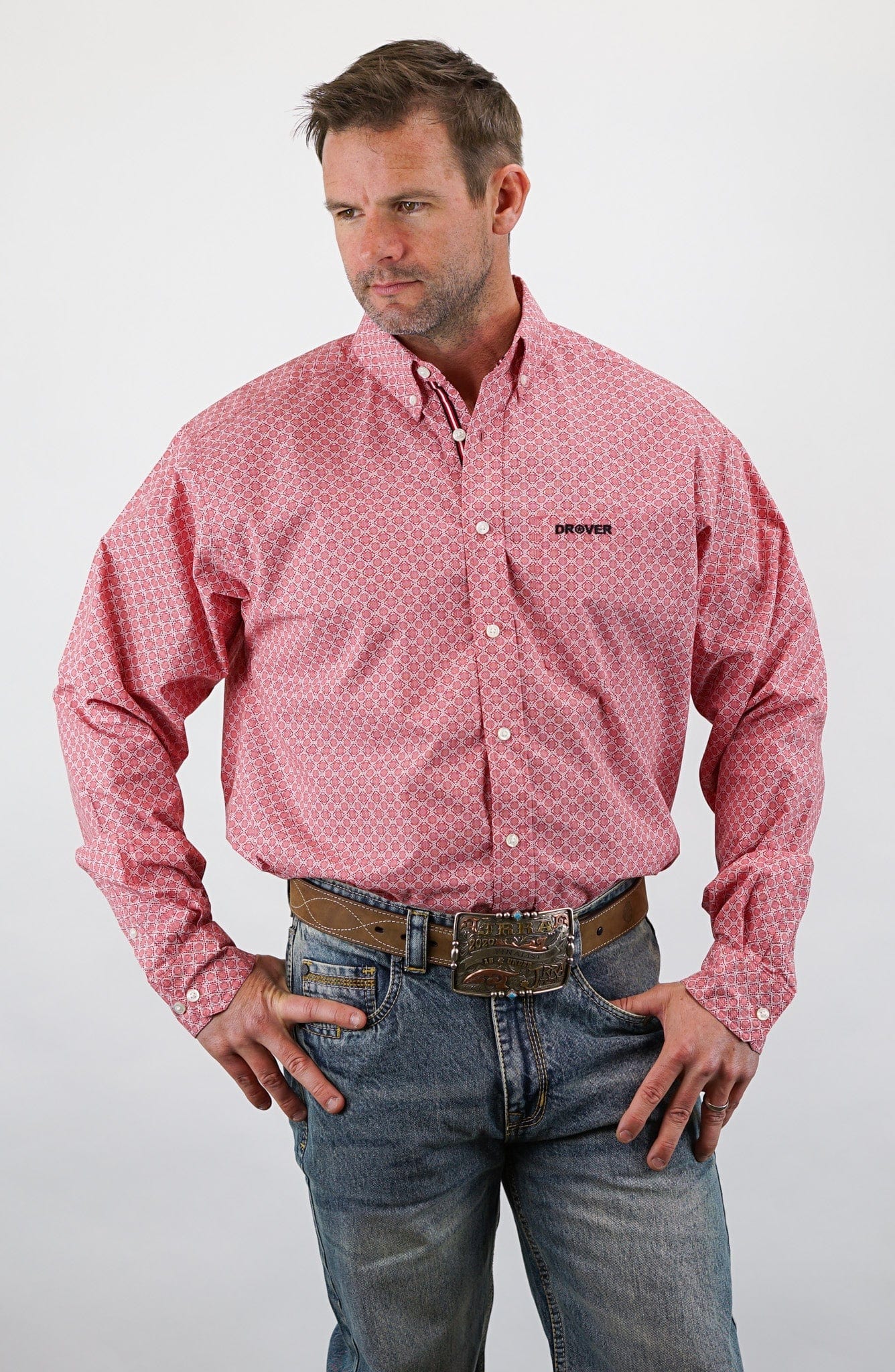 Drover Cowboy Threads Shirts Signature Series - Open Range - Print, Option Cuff, Classic Fit Shirt (Red Diamonds)