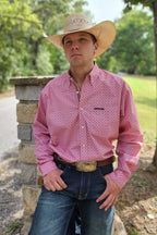 Drover Cowboy Threads Shirts Signature Series - Open Range - Print, Option Cuff, Classic Fit Shirt (Red Diamonds)