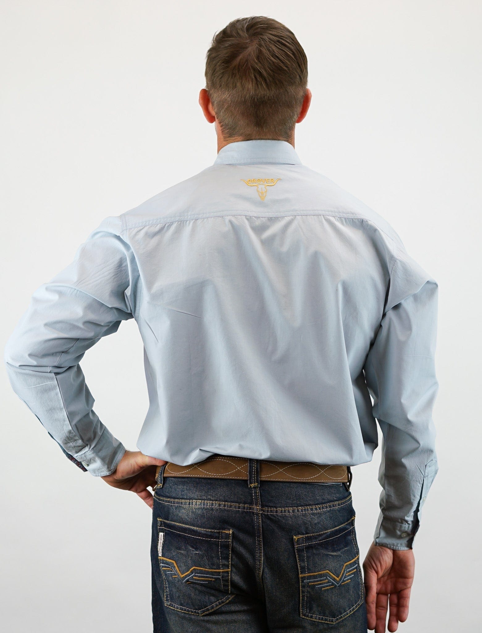 Drover Cowboy Threads Shirts Signature Series - Peacemaker - Solid Niagara Mist Blue, Option Cuff, Classic Fit Shirt
