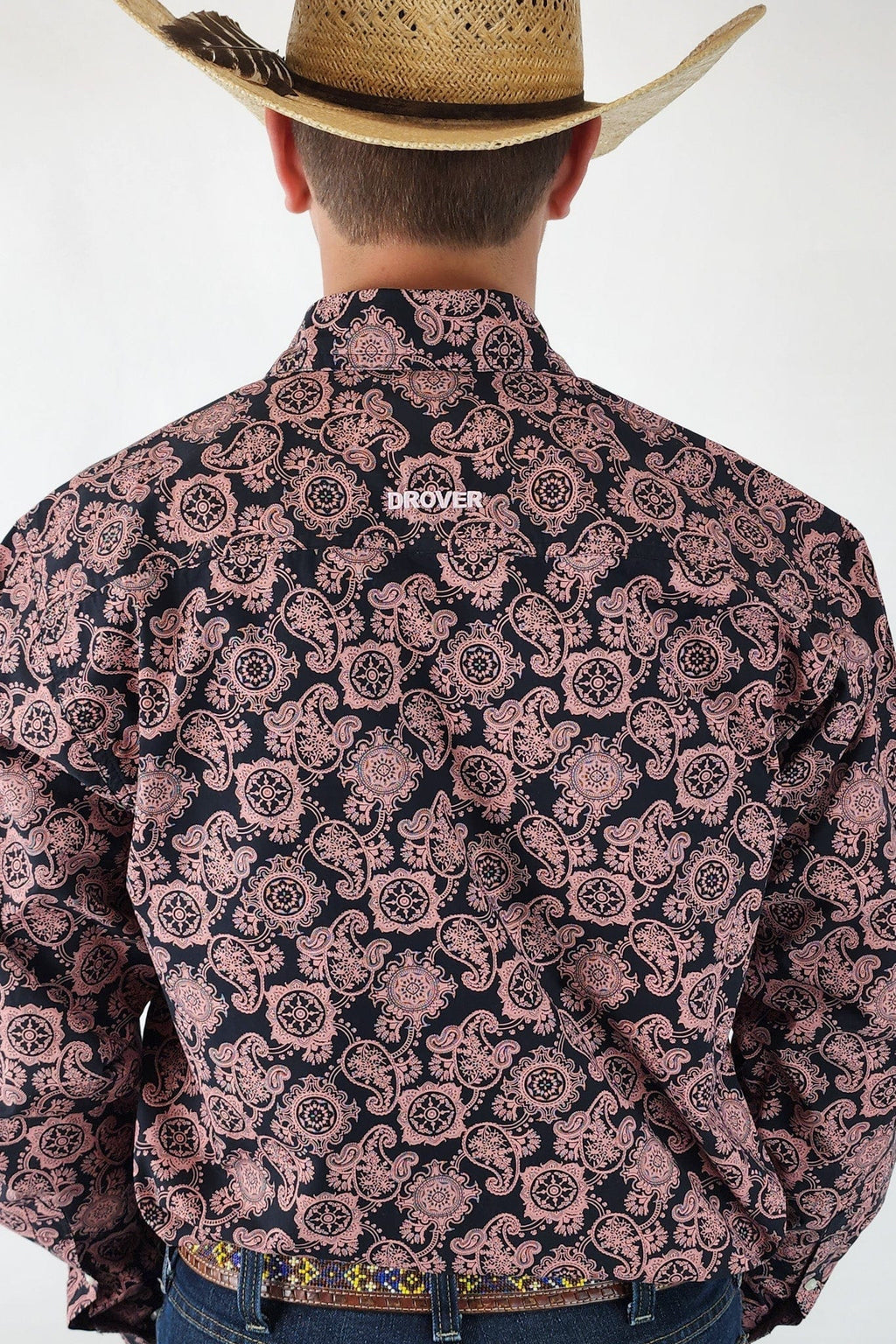 Drover Cowboy Threads Shirts Signature Series - Rattler - Black and Pink Paisley, Option Cuff, Classic Fit Shirt