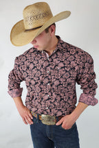 Drover Cowboy Threads Shirts Signature Series - Rattler - Black and Pink Paisley, Option Cuff, Classic Fit Shirt