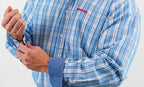Drover Cowboy Threads Shirts Signature Series - Savanna - Blue and White Plaid, Option Cuff, Classic Fit Shirt
