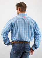 Drover Cowboy Threads Shirts Signature Series - Savanna - Blue and White Plaid, Option Cuff, Classic Fit Shirt