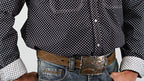 Drover Cowboy Threads Shirts Signature Series - Stampede - Pearl Snap, Print, Option Cuff, Classic Fit Shirt (Black w/ White Flowers)