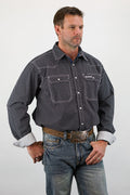 Drover Cowboy Threads Shirts Signature Series - Stampede - Pearl Snap, Print, Option Cuff, Classic Fit Shirt (Black w/ White Flowers)