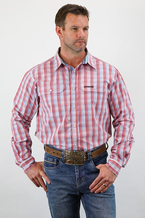 Drover Cowboy Threads Shirts Signature Series - Twister - Red, White and Blue, Option Cuff, Pearl Snap, Classic Fit Shirt