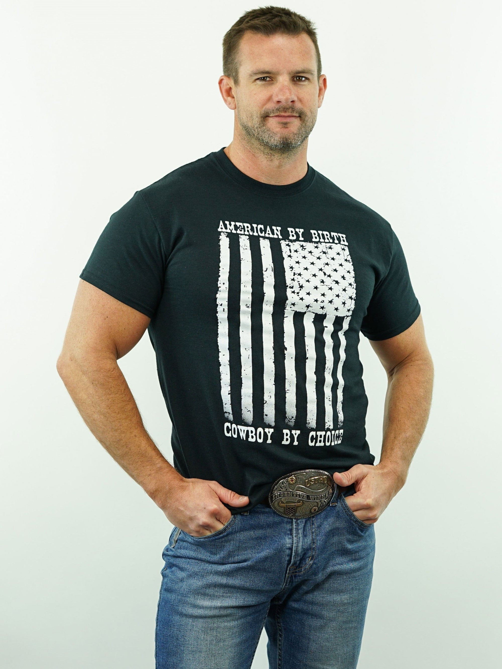 Drover Cowboy Threads Shirts T-Shirt - American By Birth, Cowboy By Choice - Black