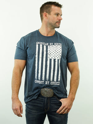 Drover Cowboy Threads Shirts T-Shirt - American By Birth, Cowboy By Choice -  Blue Heather