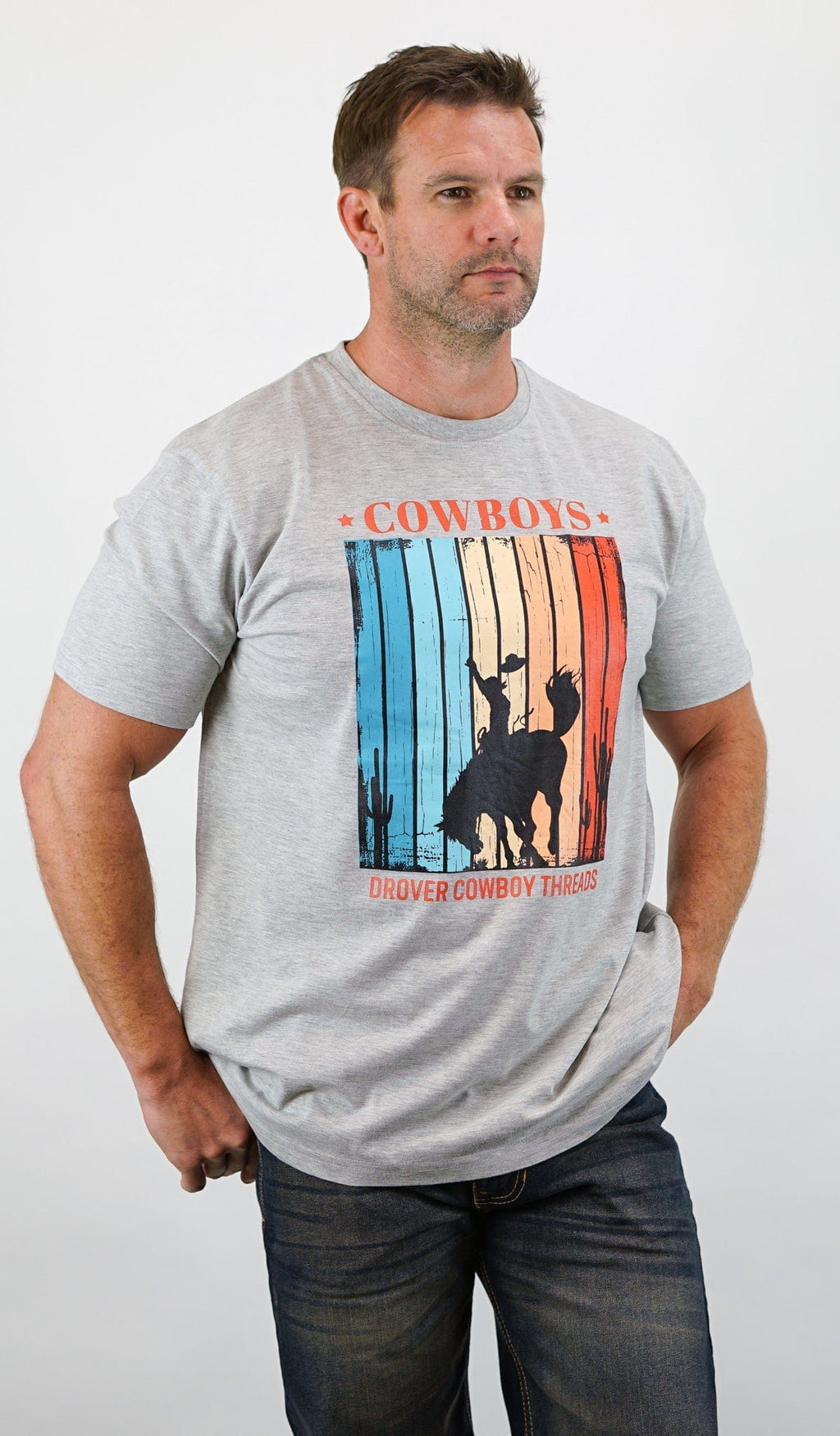 Drover Cowboy Threads Shirts T-Shirt - Bucking Horse - Gray Heather