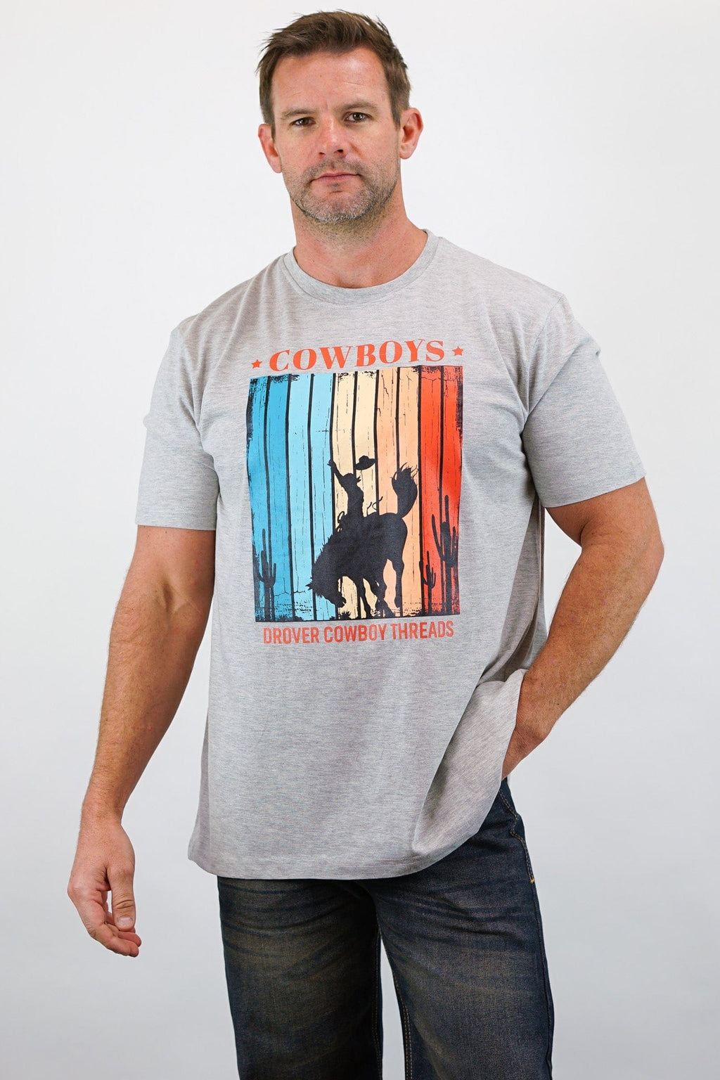 Drover Cowboy Threads Shirts T-Shirt - Bucking Horse - Gray Heather