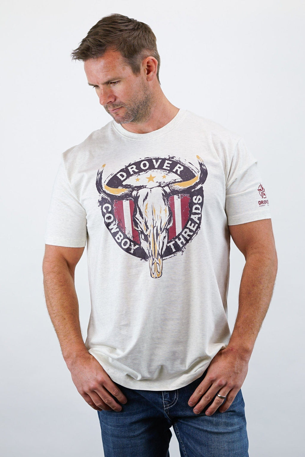 Drover Cowboy Threads Shirts T-Shirt - Bull Skull - Heathered Oatmeal