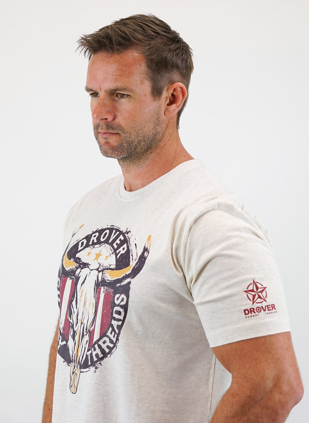 Drover Cowboy Threads Shirts T-Shirt - Bull Skull - Heathered Oatmeal