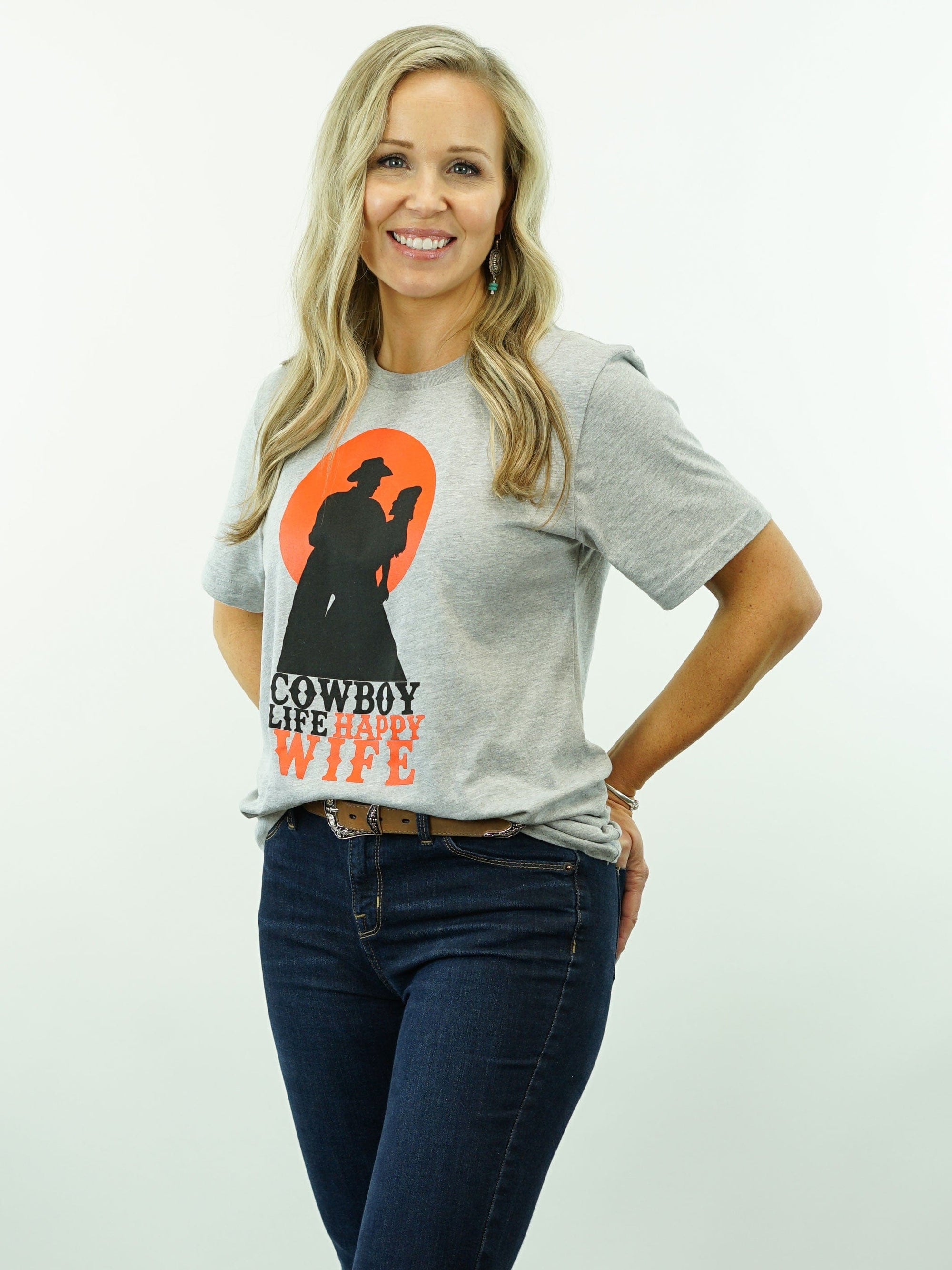 Drover Cowboy Threads Shirts T-Shirt - Cowboy Life Happy Wife - Grey
