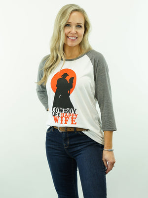 Drover Cowboy Threads Shirts T-Shirt - Cowboy Life Happy Wife - Two Color, 3/4 Sleeve, Women's Cut