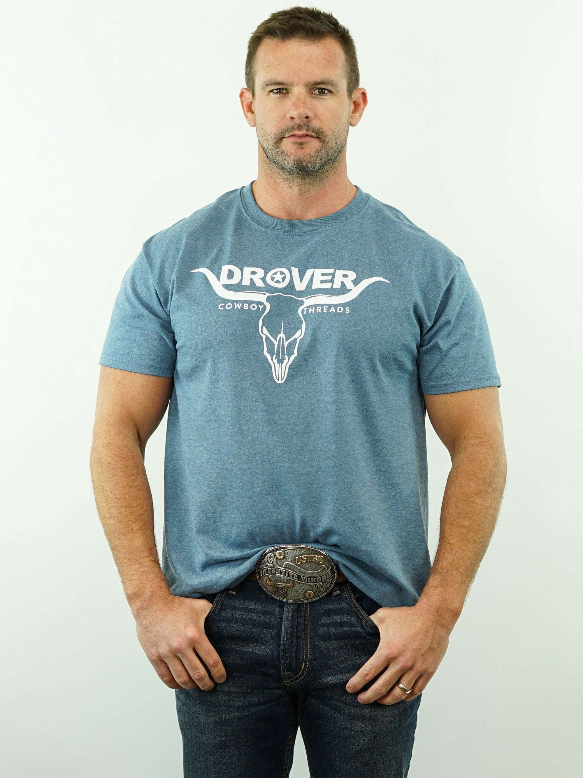 Drover Cowboy Threads Shirts T-Shirt - Drover Bull Skull - Blue Heather
