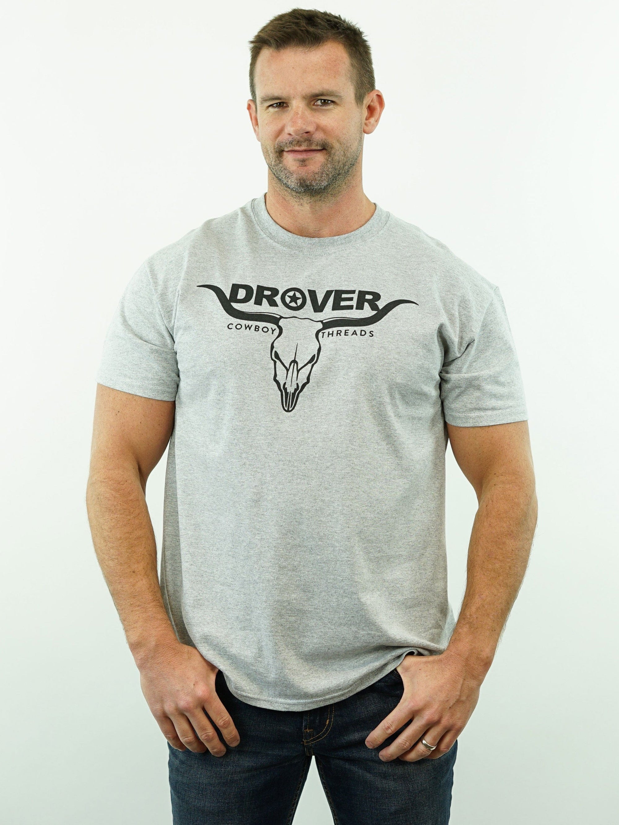 Drover Cowboy Threads Shirts T-Shirt - Drover Bull Skull - Grey Heather