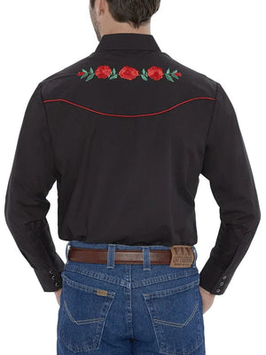 Ely & Walker Shirts Ely & Walker Men's Black Embroidered Rose Long Sleeve Western Snap Shirt 15203901-88