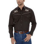 Ely & Walker Shirts Ely & Walker Men's Black Embroidered Skull Long Sleeve Western Snap Shirt 15203919-89