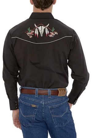 Ely & Walker Shirts Ely & Walker Men's Black Embroidered Skull Long Sleeve Western Snap Shirt 15203919-89