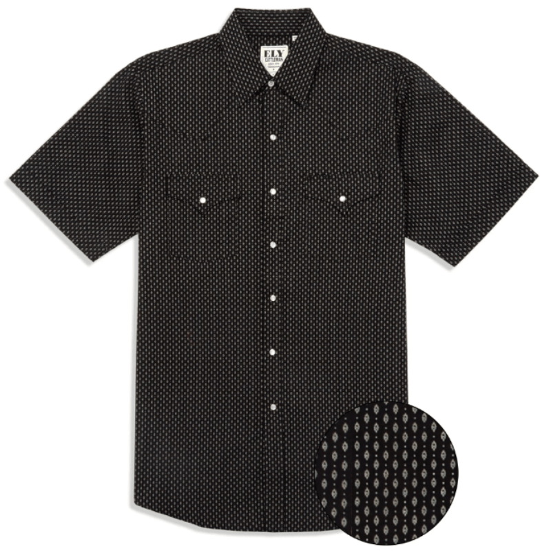 ELY & WALKER Shirts Ely Walker Men's Black Mini Geo Print Short Sleeve Shirt 152023066