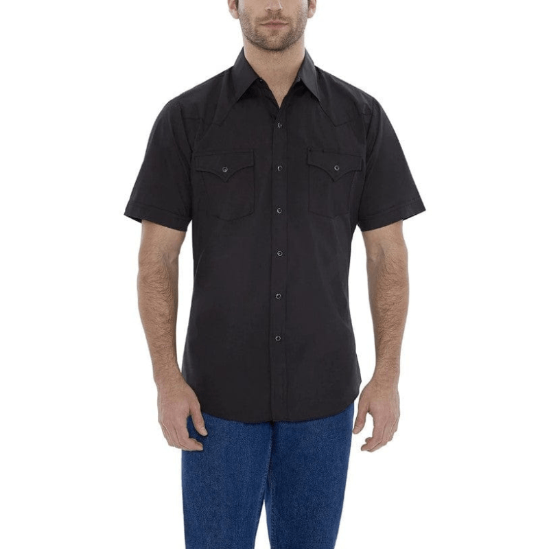 ELY & WALKER Shirts Ely Walker Men's Black Short Sleeve Solid Western Shirt 15201605-89